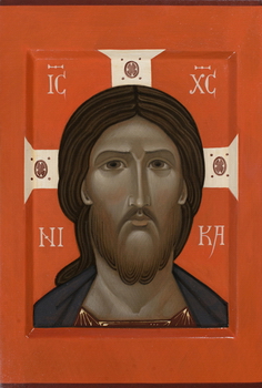 Icon of Christ on red background