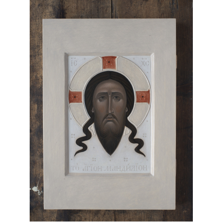 Icon of the Holy Mandylion. 2021 by Olga Shalamova 34 * 23.5 cm (13.8 * 9.2 in),  wood, gesso, relief gesso, egg tempera |email|  