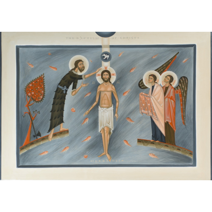 Icon Baptism of Christ. 2015 by Olga Shalamova 55 x 85 cm 22.5 x 34 in, wood, gesso, egg tempera   |email|  