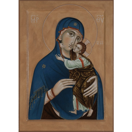 The Mother of God. 2014 by Philip Davydov 50 х 36 cm (20 x14 in), wood, gesso gilding |email|  